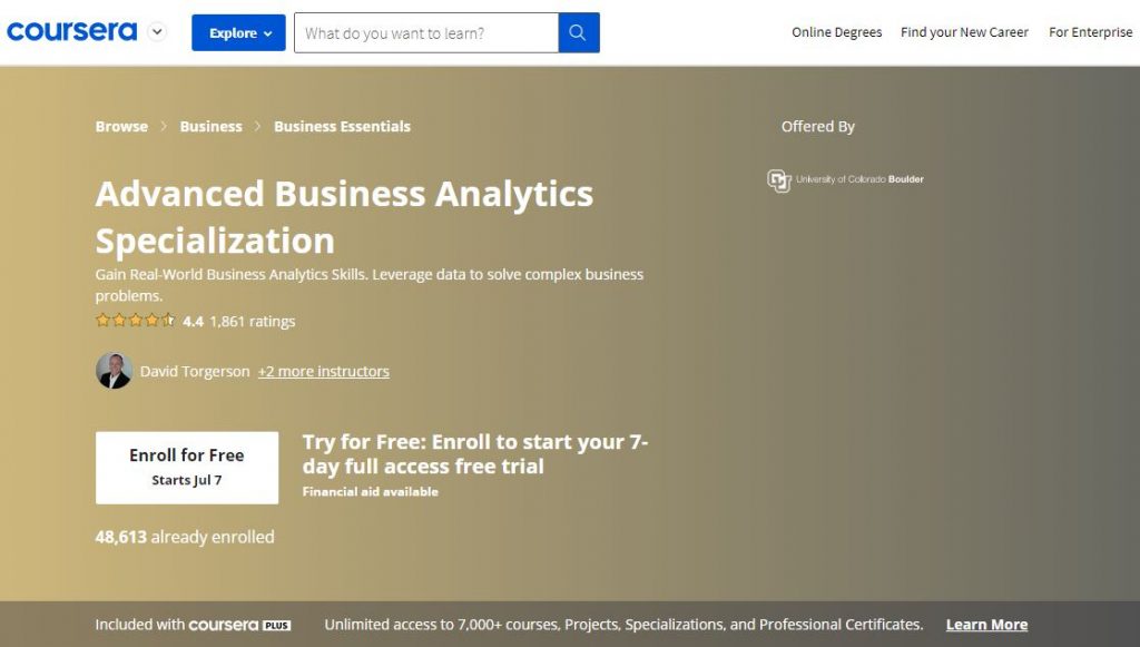 Retail Analytics Courses:: Advanced Business Analytics Specialization