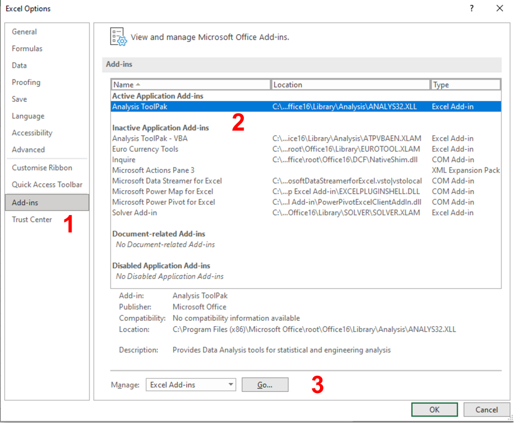 Open All-Important Analysis ToolPack Excel Add-in