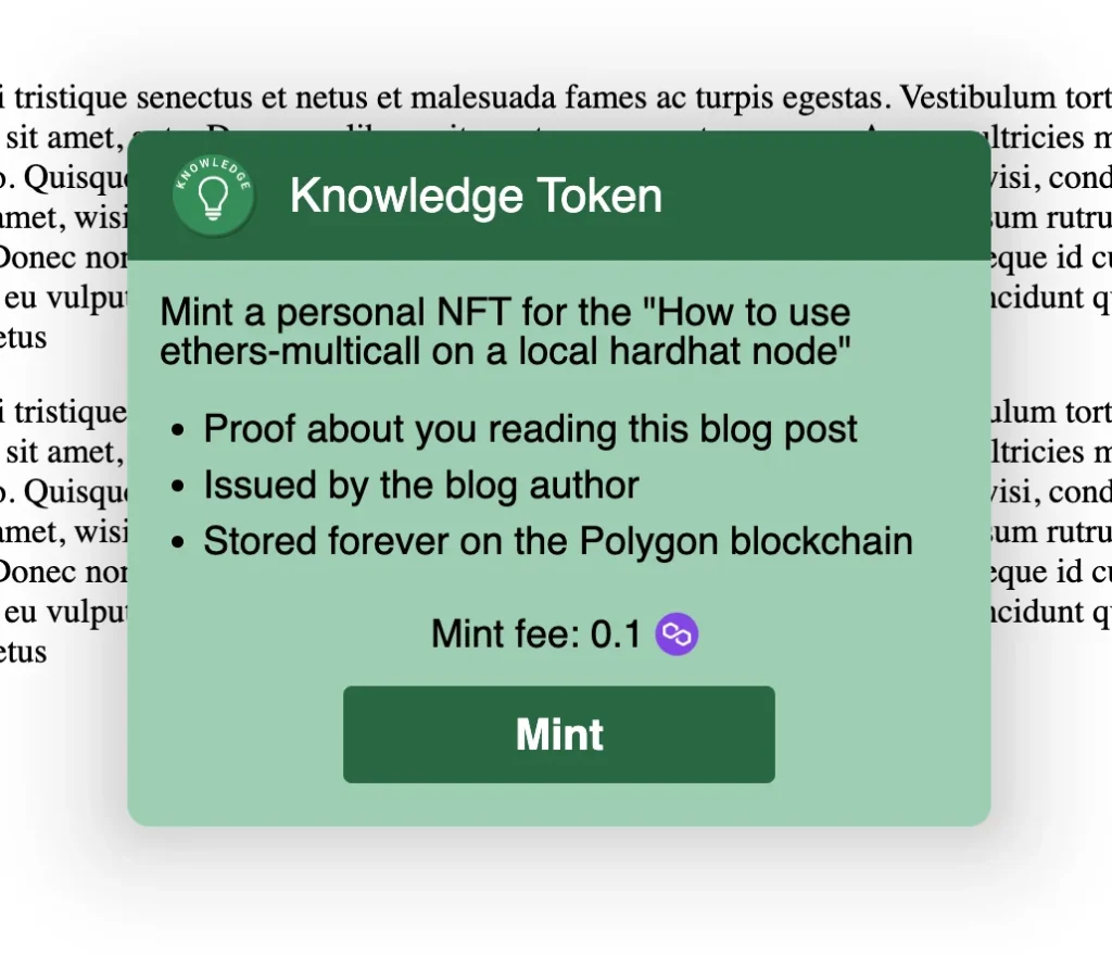 Layout of the Knowledge Token - An WordPress NFT Minting Plugin