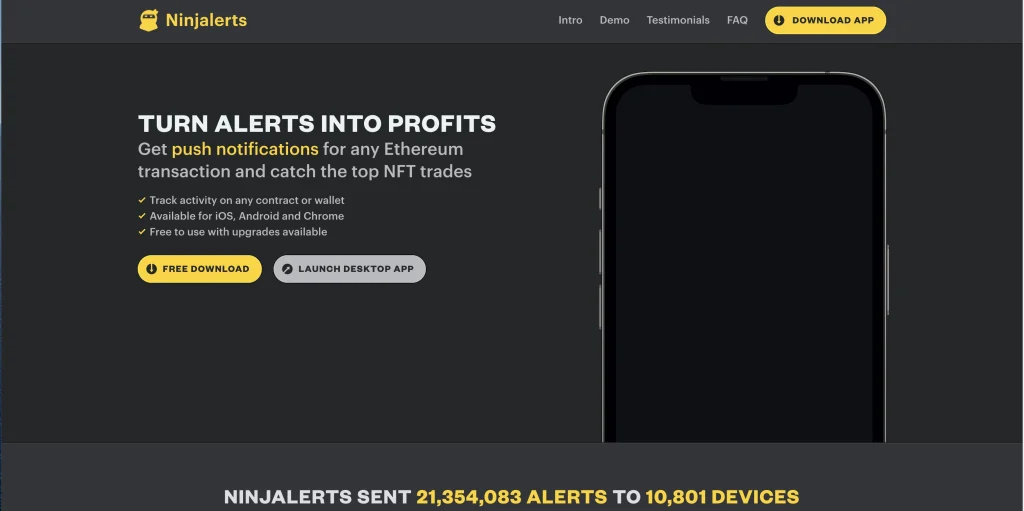 Ninjalert is an NFT Marketplace Analytics Tool