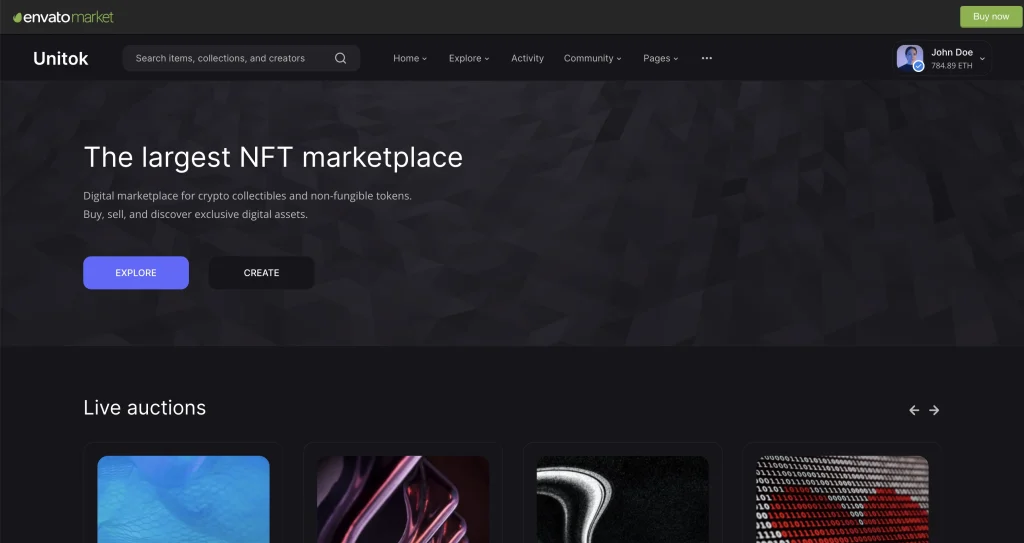 NFT Marketplace WordPress Theme - Unitok's live preview