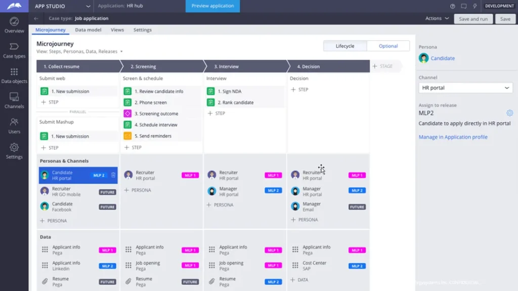 Low code platforms Pega interface