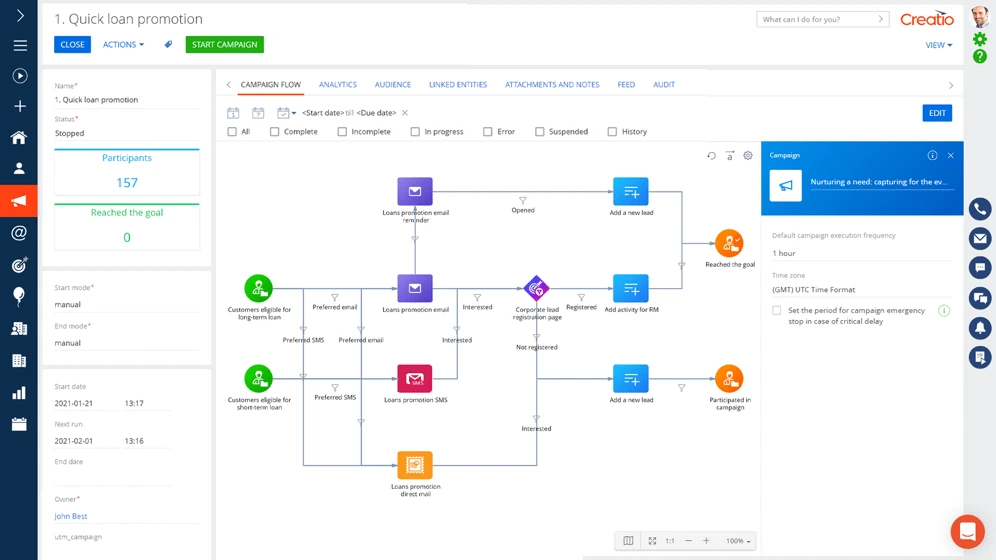 Creatio CRM interface 