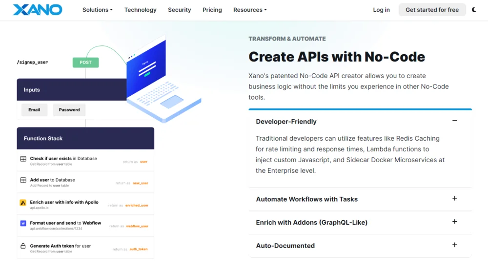 Xano Low Code API Builder