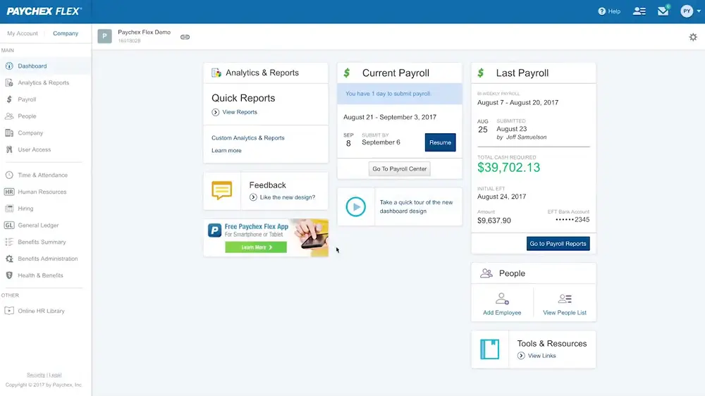 Paychex's interface