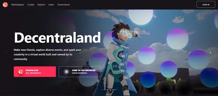 Decentraland’s website