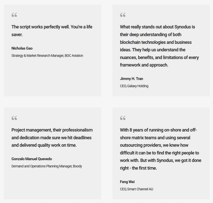 What clients said about Synodus 