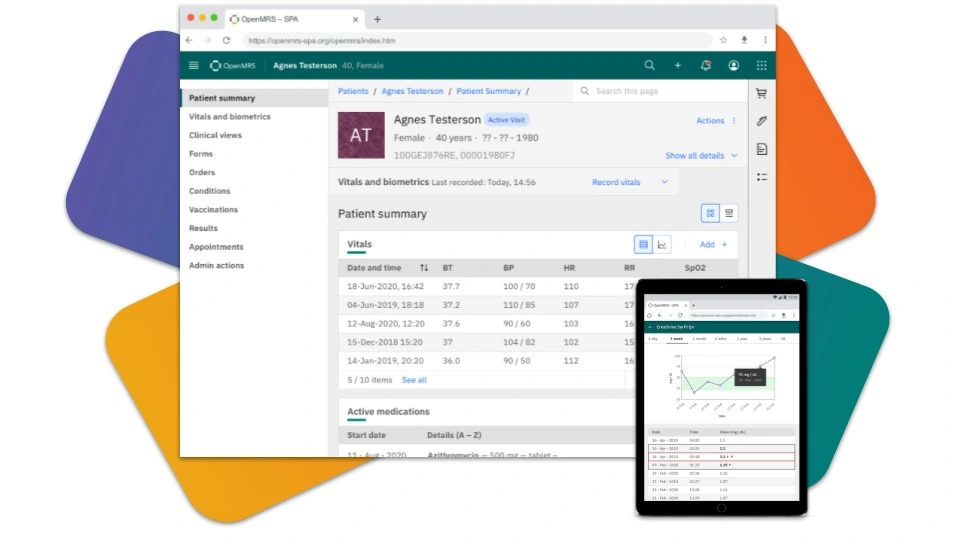 OpenMRS open source hospital information system interface deployed in 40+ countries for patient record management in low-resource environments