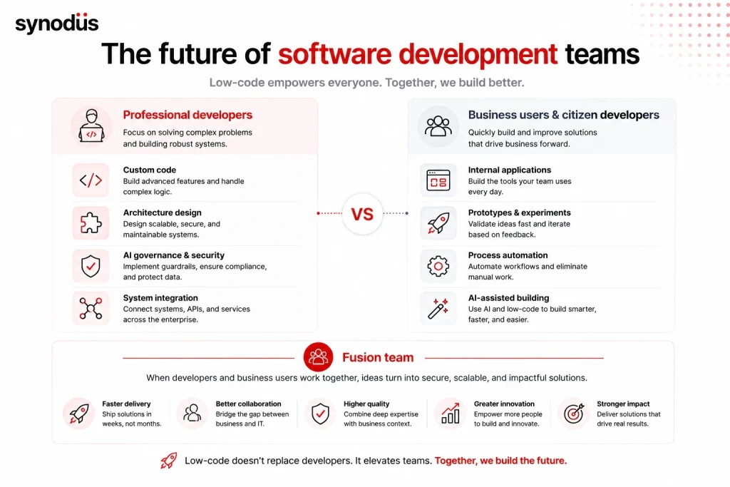 Future software development teams combining professional developers and business users